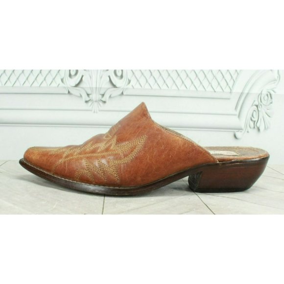 Guess Shoes - Guess Brown Leather Slip On Pointed Toe Casual Heels Mules Size 6.5